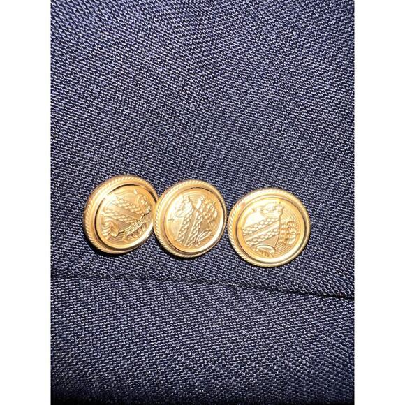 David Taylor men’s size 46L navy blue two gold button front lined padded Blazer - Picture 5 of 15